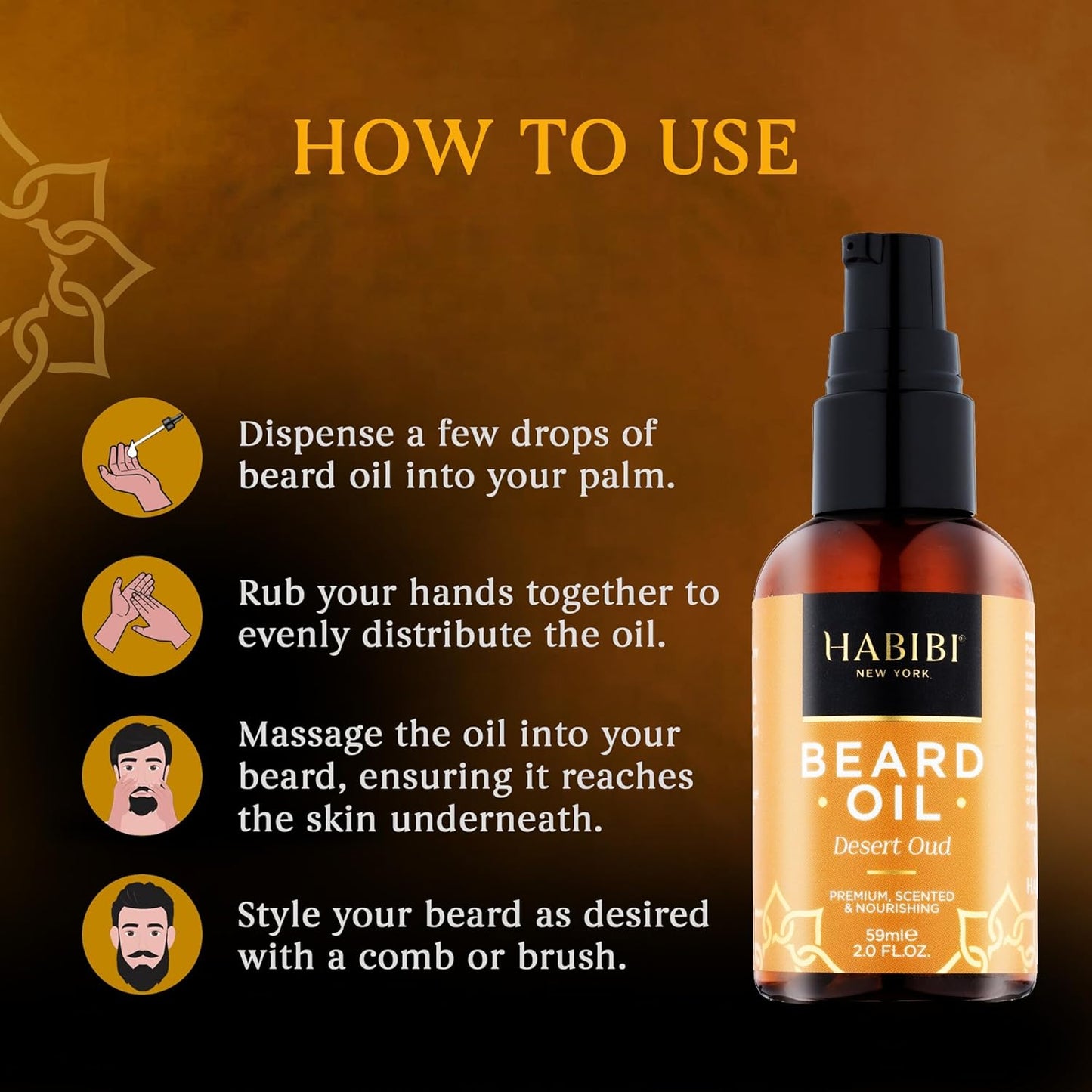 H HABIBI Desert Oud Beard Oil – 2.0 Fl. Oz Naturally Derived Beard Growth Oil for Men, Beard Care Essential – Hydrates, Nourishes & Promotes Healthy Growth, Made in USA