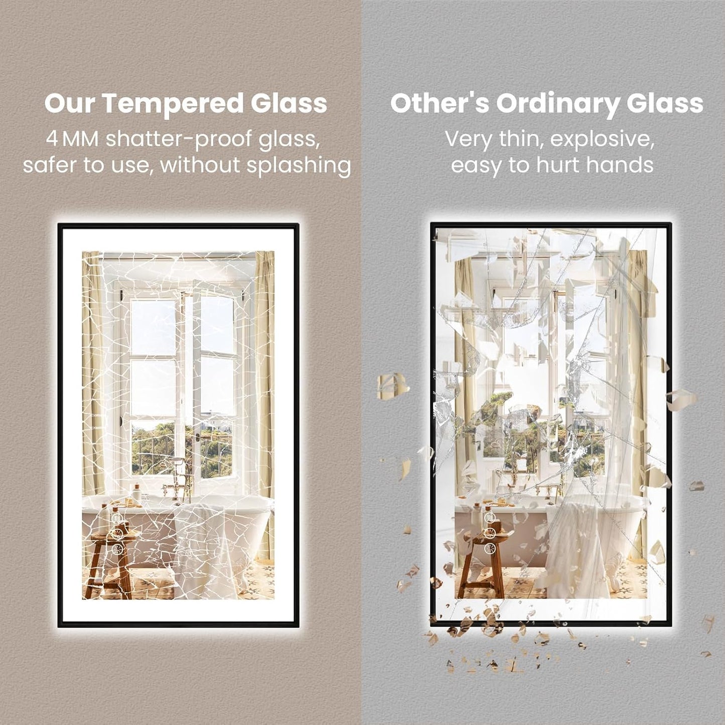 Amorho 60" X36" LED Bathroom Mirror with Black Frame, Front Light and Backlit(Controlled Separately), Stepless Dimmable, Anti-Fog, Shatter-Proof, 3 Colors, Memory