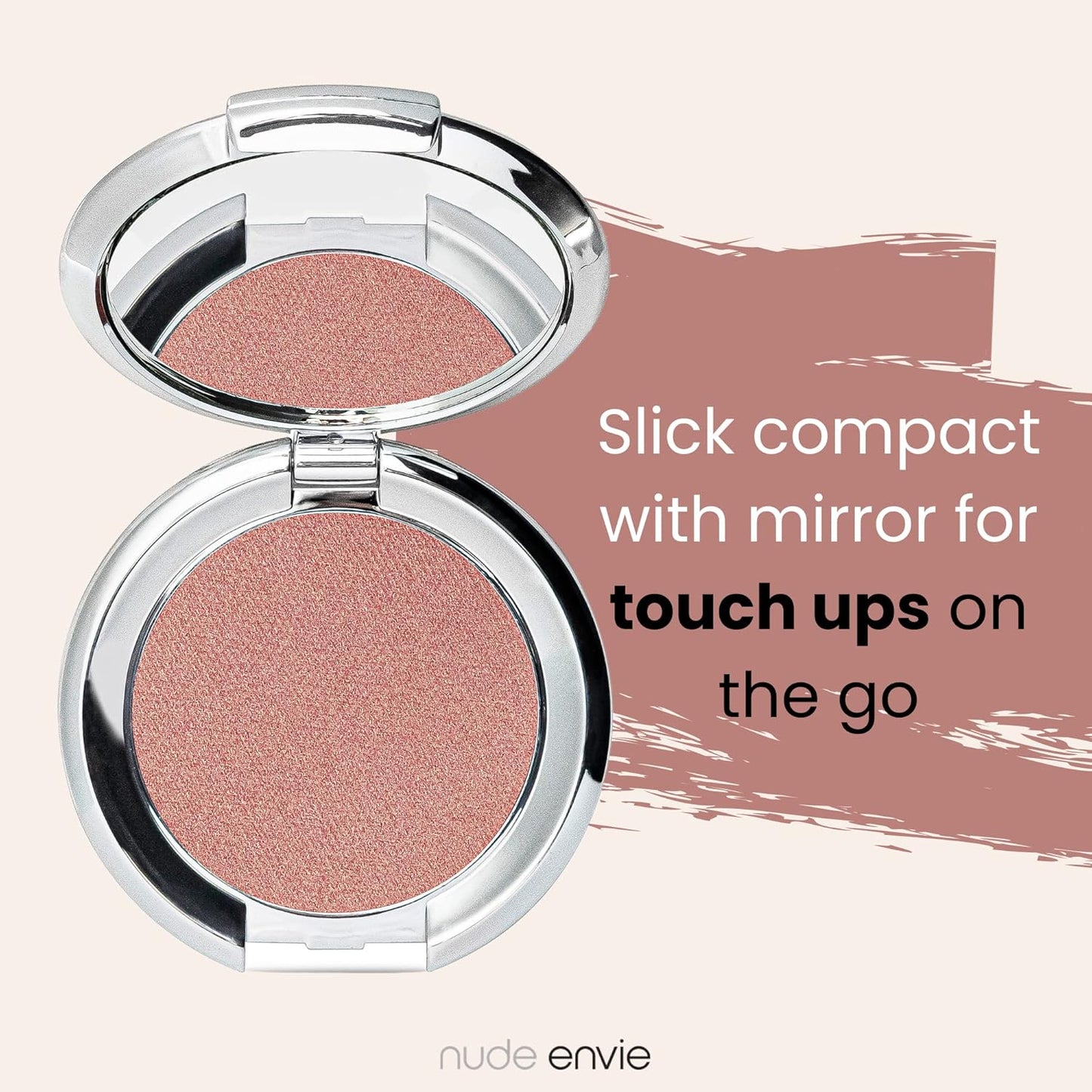 Nude Envie - Powder Blush - Silky Texture & Easy Application - Pigmented Long-Lasting Shimmer Finish - Infused With Crushed Pearls - Mirror Compact - Vegan, Paraben-Free & Cruelty-Free - Enchant