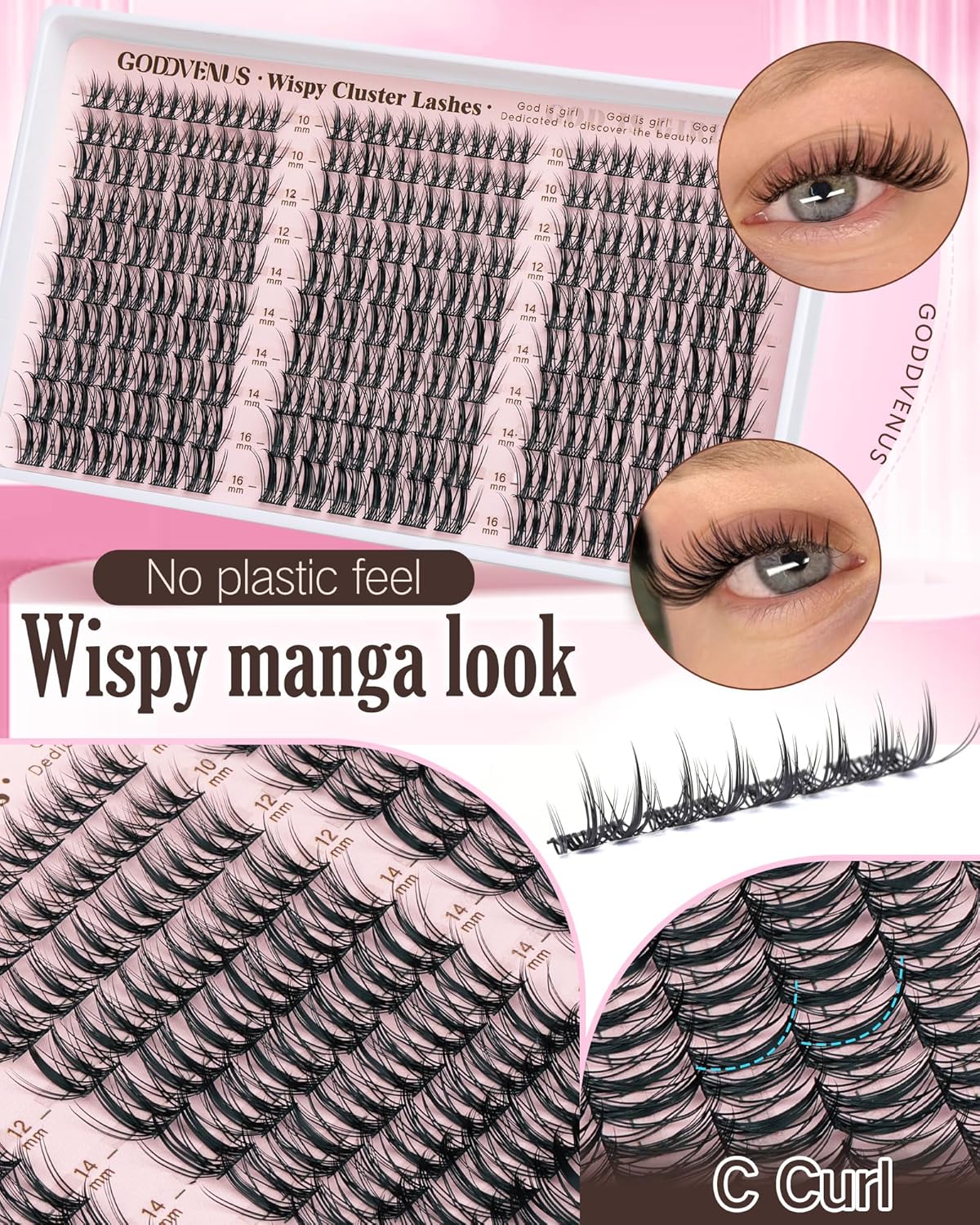 Manga Lash Clusters Natural Wispy Cluster Eyelash Extensions 180 Pcs Fairy C Curl Cluster Lashes 10-16mm Fluffy Lash Extensions Anime Cosplay No Plastic Feel Individual Lash by Godddvenus