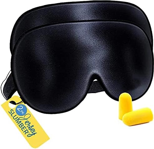 Silk Sleep Eye Mask for Men Women, Comfortable Super Soft Eye Mask with Adjustable Strap, 100% Pure Silk, Blocks Light, Jersey Slumber (Black, 1 Count (Pack of 2))