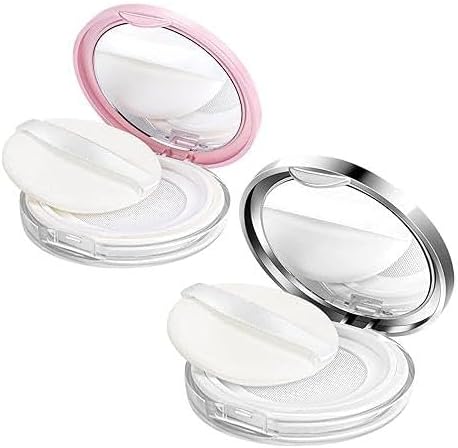 2 Pcs Powder Container with Puff Reusable Empty Compact Powder Makeup Case with Elasticated Net Sifter and Mirror Travel Container Case Portable for Women