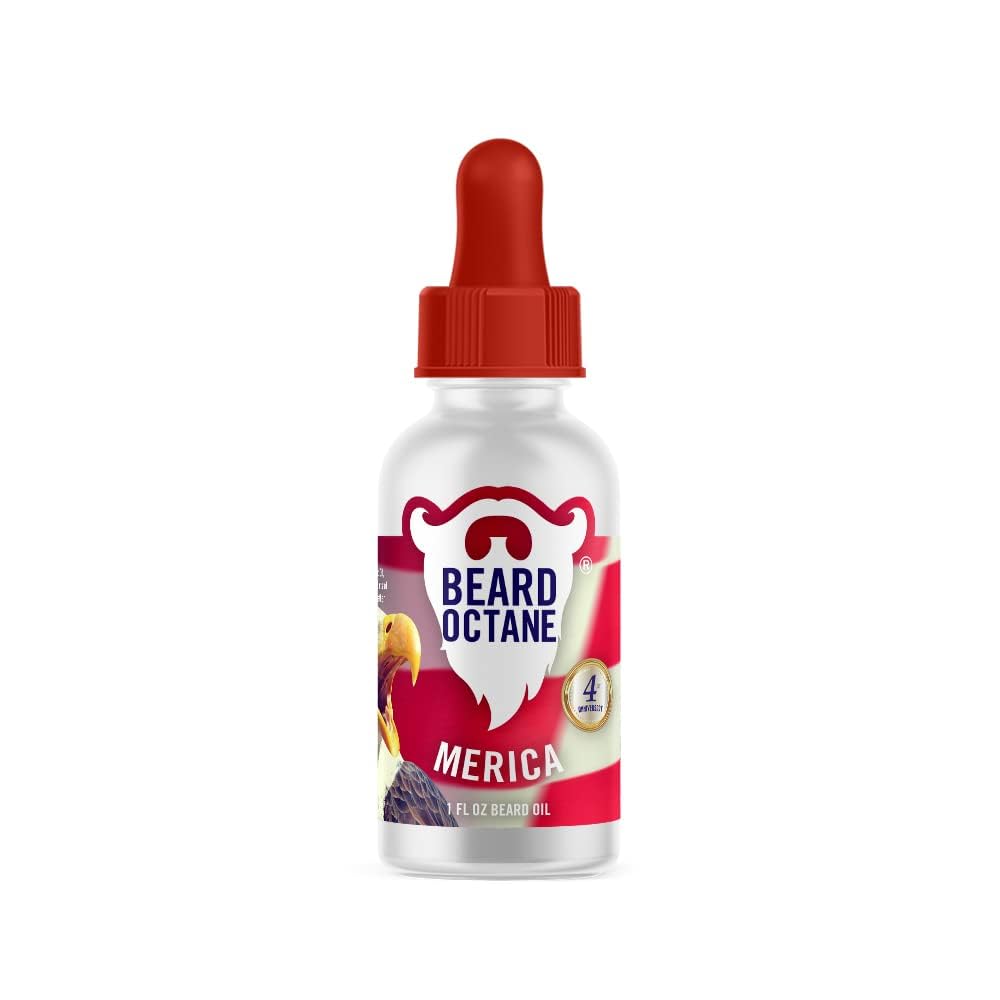 Beard Octane: Merica - Natural Beard Oil w/Argan Oil - 1 Oz - Promotes Healthy Softer Beards - Made in USA - Premium Handcrafted Beard Care