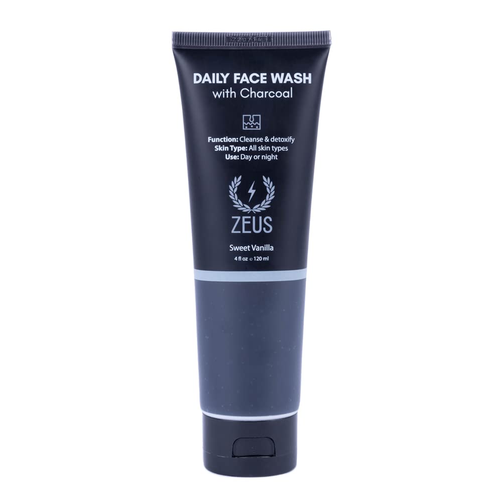 ZEUS Charcoal Face Wash for Men | Daily Facial Cleanser for Oily Skin, Blackhead Removal, & Deep Pore Cleansing | Detoxifying & Exfoliating | Made in USA