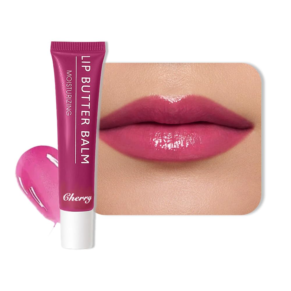 Summer Hydrating Lip Butter Balms Lip Gloss,Natural Vegan Lip Balm Tinted for Instant Moisture,Shine,Hydration Purple-Tinted,Soothes & Softens Dry Lips,Bálsamo labial hidratante 04#Cherry (0.5 Oz)