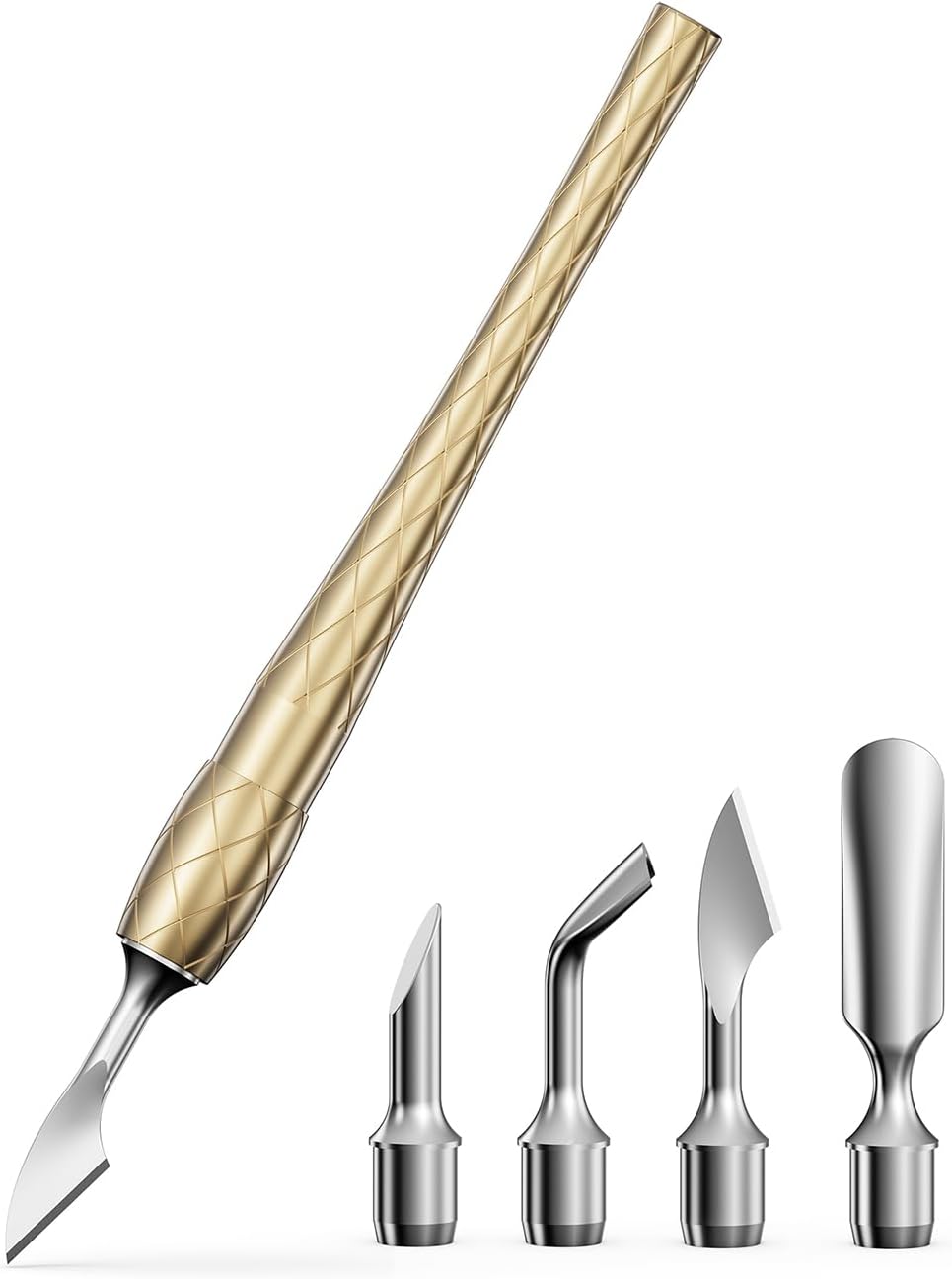 FERYES 4-in-1 Cuticle Pusher Tool-Curved/Smooth/Chisel/Horseshoe Heads + Thread-Lock Handle for Secure Salon Manicures