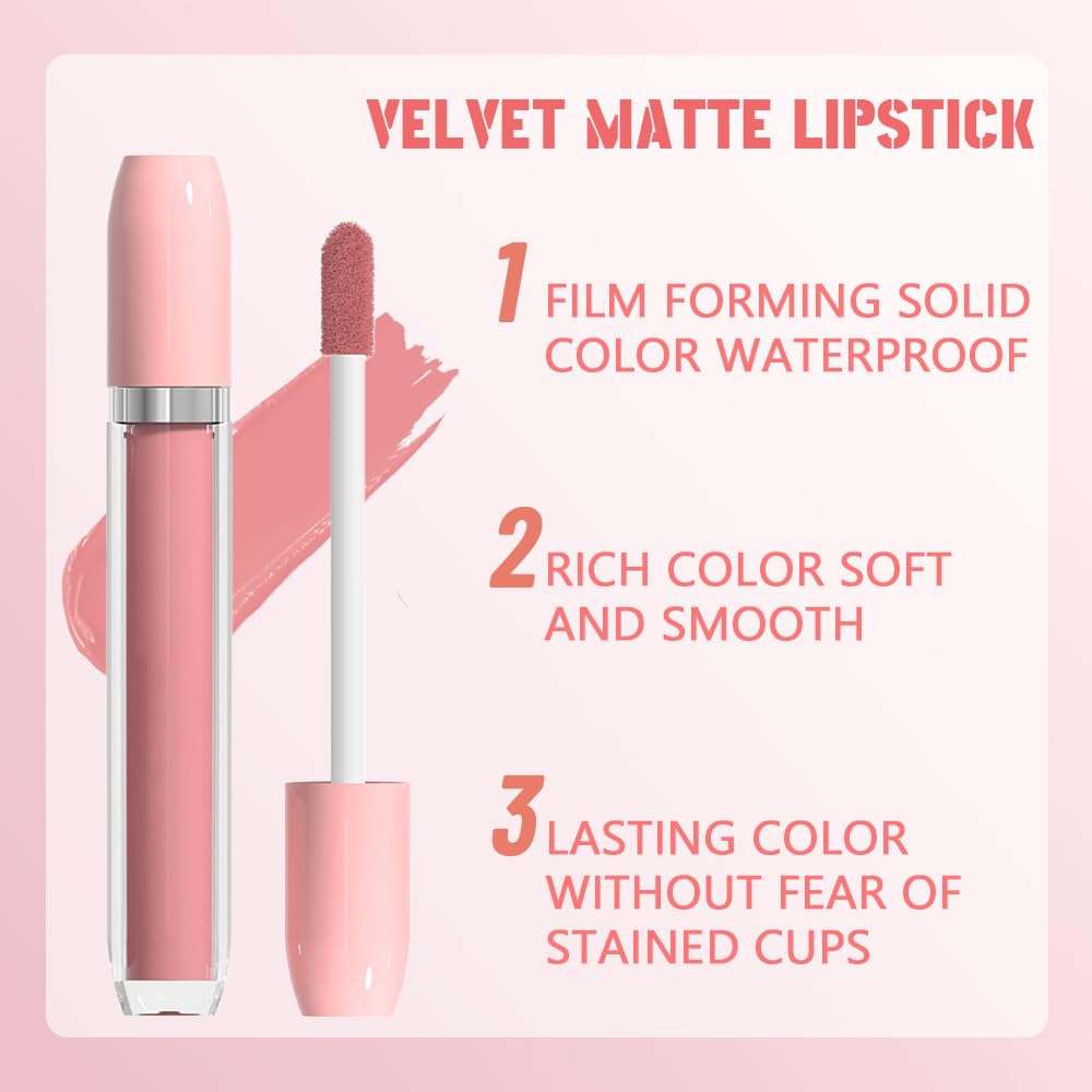 BINGBRUSH Super Matte Longwear No-Budge Stay On Smudge Proof Liquid Lipstick Long Lasting Makeup for Women,Highly Pigmented Color and Instant Shine, Cheeky