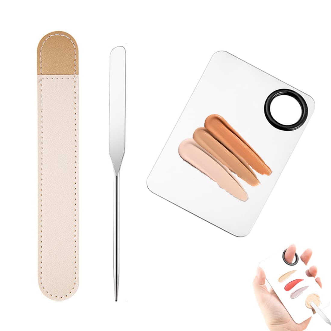 Korean Picasso Makeup Spatula Palette Set for Liquid Foundation, Stainless Steel Mixing Scraper Artist Nail Art Stirring Makeup Tool