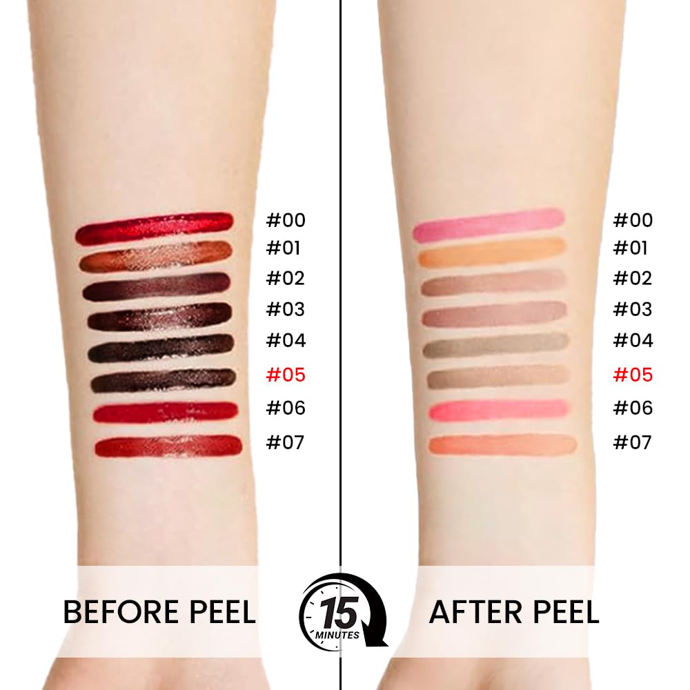 Matte Liquid Lip Stain Peel Off Lip liner Tattoo, Dark Brown Matte Peel Off Lip Stain, Long Lasting Waterproof Lipstick Lip Gloss Stain, Transfer-proof for All Skin Types, 0.12 fl oz 05#