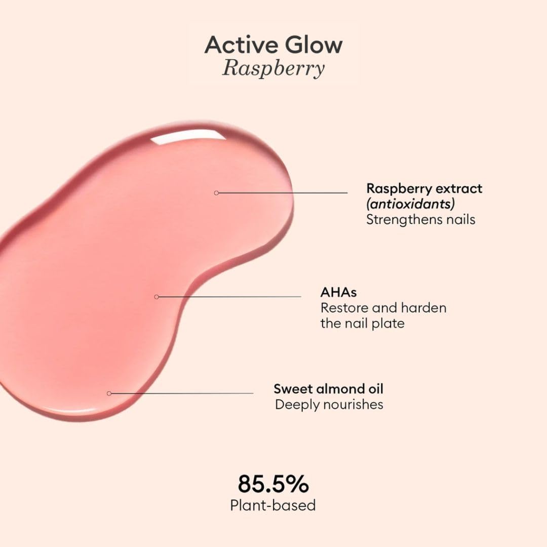 Manucurist Active Glow Raspberry Nail Polish & Care - Ultra-Glowy 2 in 1 Nail Concealer & Care - Plant-Based Ingredients: Sweet Almond Oil, Raspberry for Nourished Nail Rosy Mirror-Like Shine