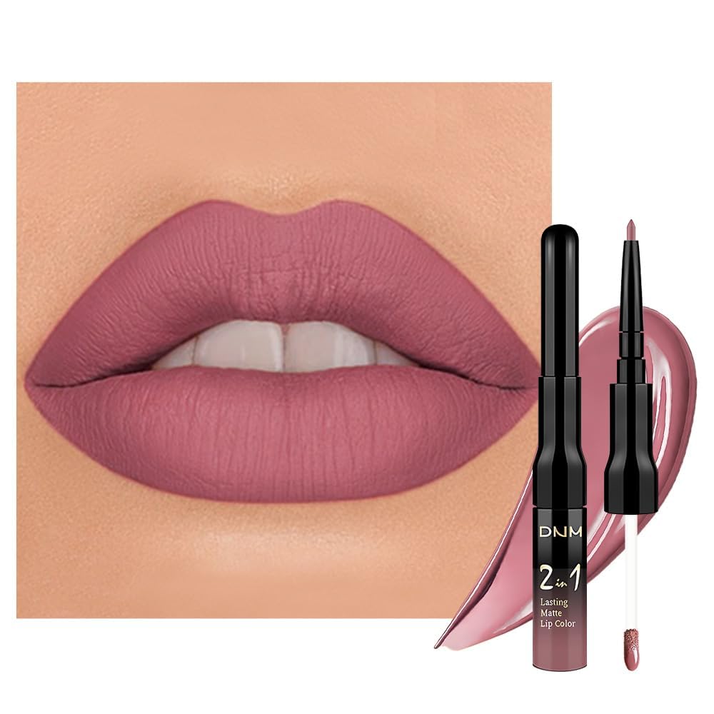 evpct 1Pcs Mauve Matte Lip Liner Stain Liquid Lipstick Makeup Set for Women, Mauve Lip Stick Liner Combo Long Lasting Waterproof Lipsticks labiales matte mate larga duracion Long Wear 24 hour Lipstick