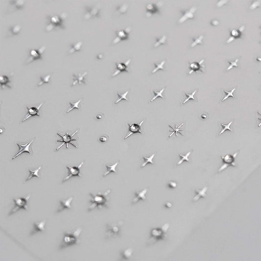 Silver Star Nail Decals 5D Embossed Self-Adhesive Nail Stickers Stars Nail Art Stickers Shiny Rhinestones Nail Design Star Sticker for Nails DIY Decorations Nail Decals Women Manicure 1Sheet