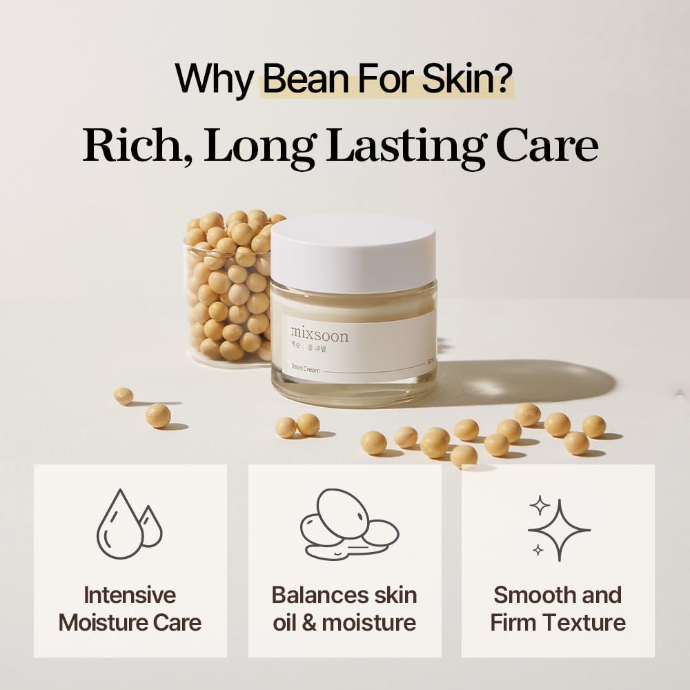 mixsoon Bean Cream - Intensive Moisture Face Cream For Smooth, Nourished Skin, Pore & Sebum Care - Korean Skincare For Glass Skin - Non-stick (0.85 Fl.Oz. / 25ml)