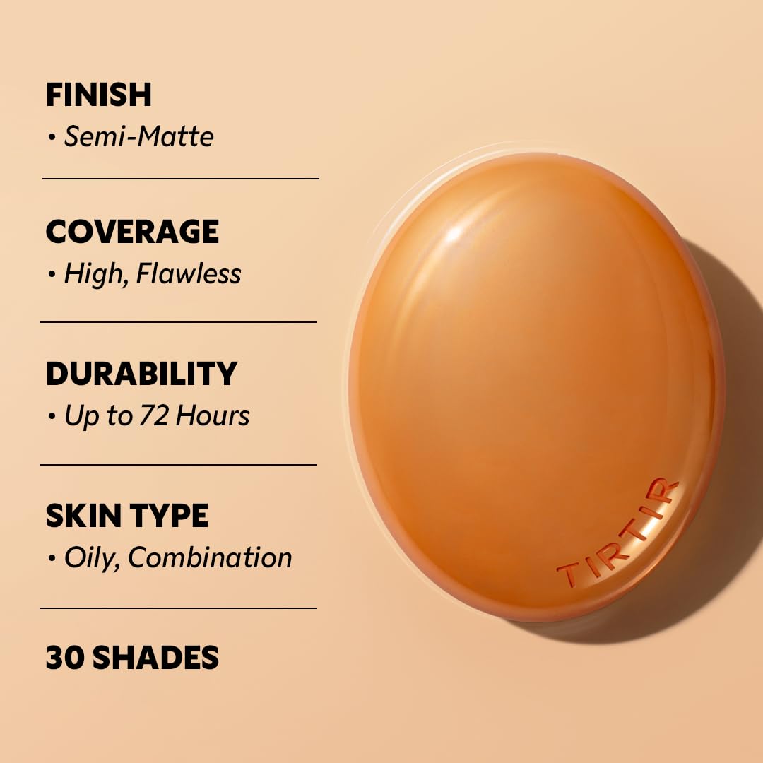 TIRTIR Mask Fit Ai Filter Cushion Foundation | AI-Like Semi-Matte Finish - Up to 72-Hour Medium to Full Coverage Korean BB Cushion Make up Beauty, #24W Soft Beige, 0.63 Fl Oz