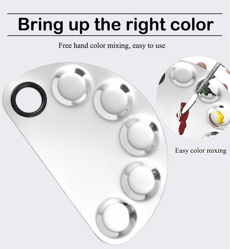 AKOAK Stainless Steel Beauty Palette, with Spatula Tool, Nail Art Makeup Palette, for Mixing Cosmetics/Nail Polish/Pigments