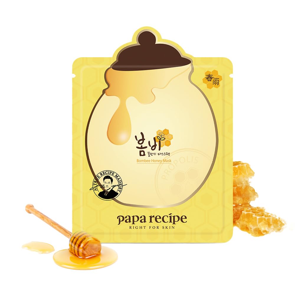 Papa Recipe Bombee Honey Mask Pack 25g * 10 sheets - Sheet Mask, Facial Skin Care, Deep Moisturizing Serum for Dry Skin - Korean Skin Care, K-Beauty, Ampoule Solidified, For radiant skin