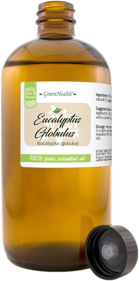 GreenHealth Eucalyptus Essential Oil – 16 fl oz (473 ml) – 100% Pure & Natural – Bulk Aromatherapy Oil in Amber Glass Bottle – for Diffuser, Cleaning, Room Spray, Home Fragrance