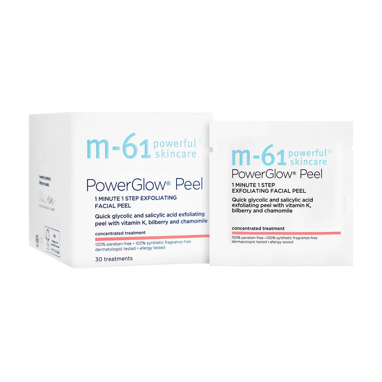 m-61 PowerGlow Peel | Exfoliating Facial Peel With Glycolic, Salicylic Acid. 1 Minute, 1 Step - 30 Treatments