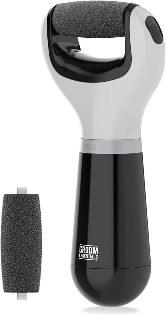 ChargeWorx Groom Essentials Cordless Callus Remover for Feet, Electric Pedicure Tool with Spinning Pumice Stone Head, Portable Foot Scrubber and Heel Scraper, Includes 2 Replacement Pumice Heads