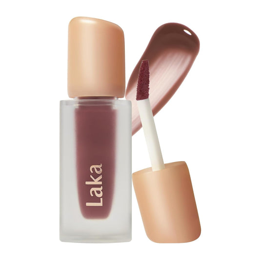 Laka Fruity Glam Tint, 4.5g/0.15 oz., Glowing Lip Stain with Wide Color Spectrum, Hydrating & Lightweight Texture, Long-Lasting Bold Stain, Non-Sticky, Vegan, K-Beauty (#121 Ash Nut)