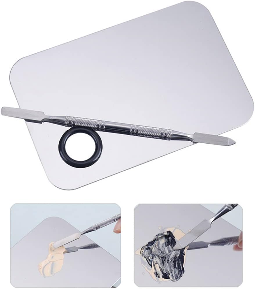 Makeup Mixing Palette,Stainless Steel Foundation Palette Cosmetic Mixing Makeup Palette Eye Shadow Eyelash Makeup Plate with Spatula Rod for Mixing Foundation Eye Shadow Eyelash Nail Art