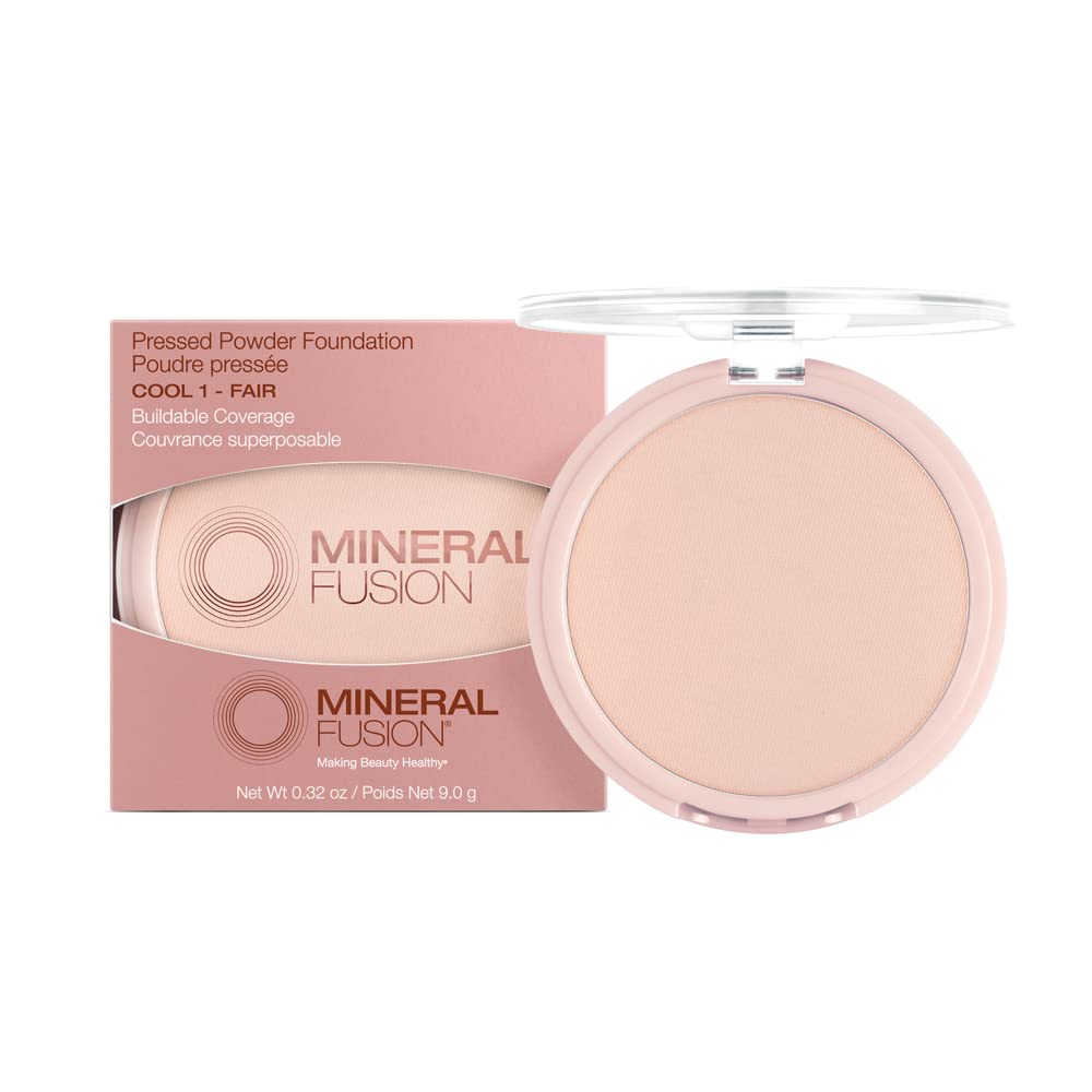 Mineral Fusion Pressed Powder Foundation - Matte Finish Face Powder for Fair Skin with Pink/Red Undertones - Age Defying Natural Makeup - Talc Free, Vegan, Hypoallergenic (Cool 1)