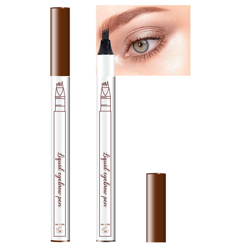 Eyebrow Ink Pencil by Brow Stylist -Micro 4 Point Brow Pen Lift & Snatch Eyebrow Pen Kits with 3 Eyebrow Stencil Long-Lasting Waterproof Natural Eyebrow Hair (1Pc 02# brown)