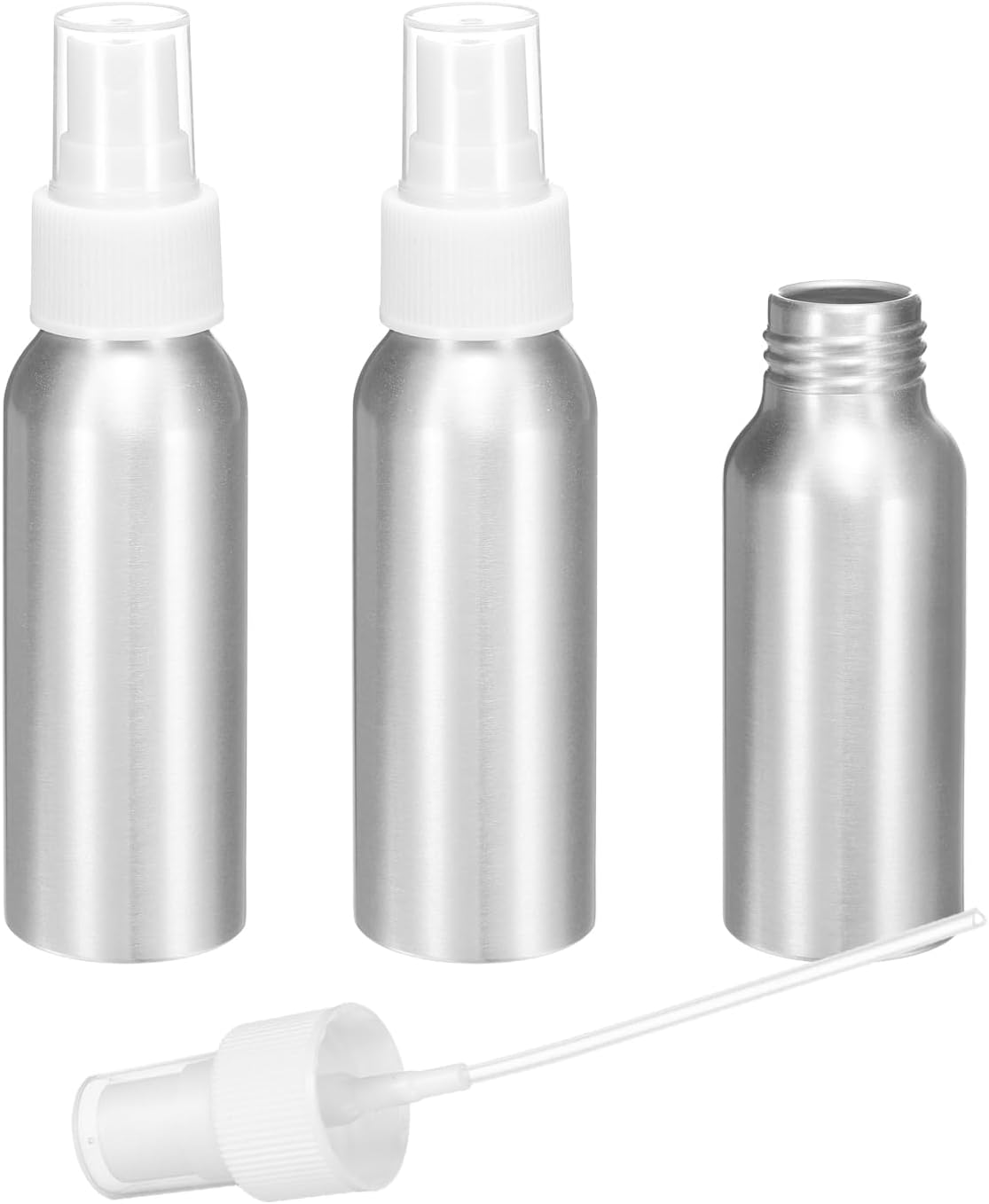 HARFINGTON 3pcs Aluminum Fine Mist Spray Bottles 80ml/2.7oz Metal Small Liquid Alcohol Refillable Travel Container with White Plastic Nozzle Cap for Perfume Skincare Cosmetic Storage Bottle