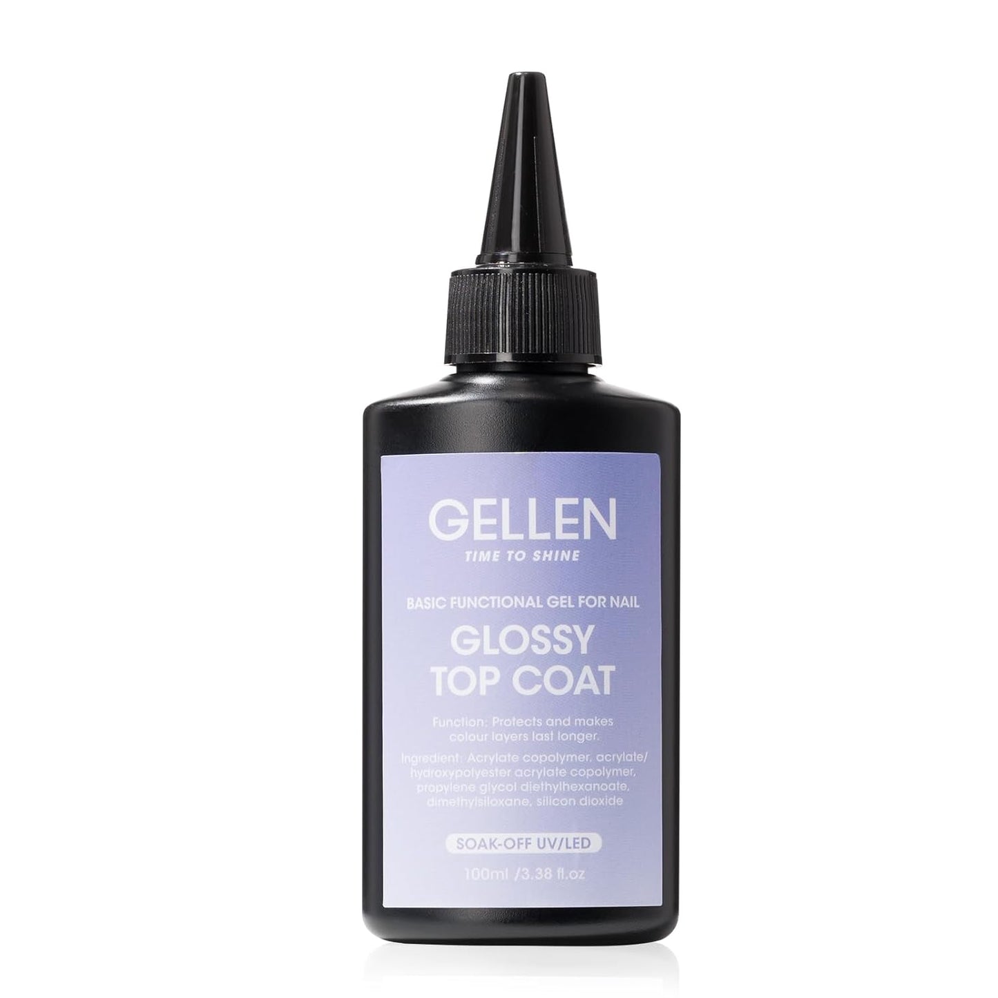 GELLEN 100ml No Wipe Gel Top Coat, High Gloss Long Lasting Clear Color Gel Top Coat U V Light Cured Soak off High Capacity for Salon
