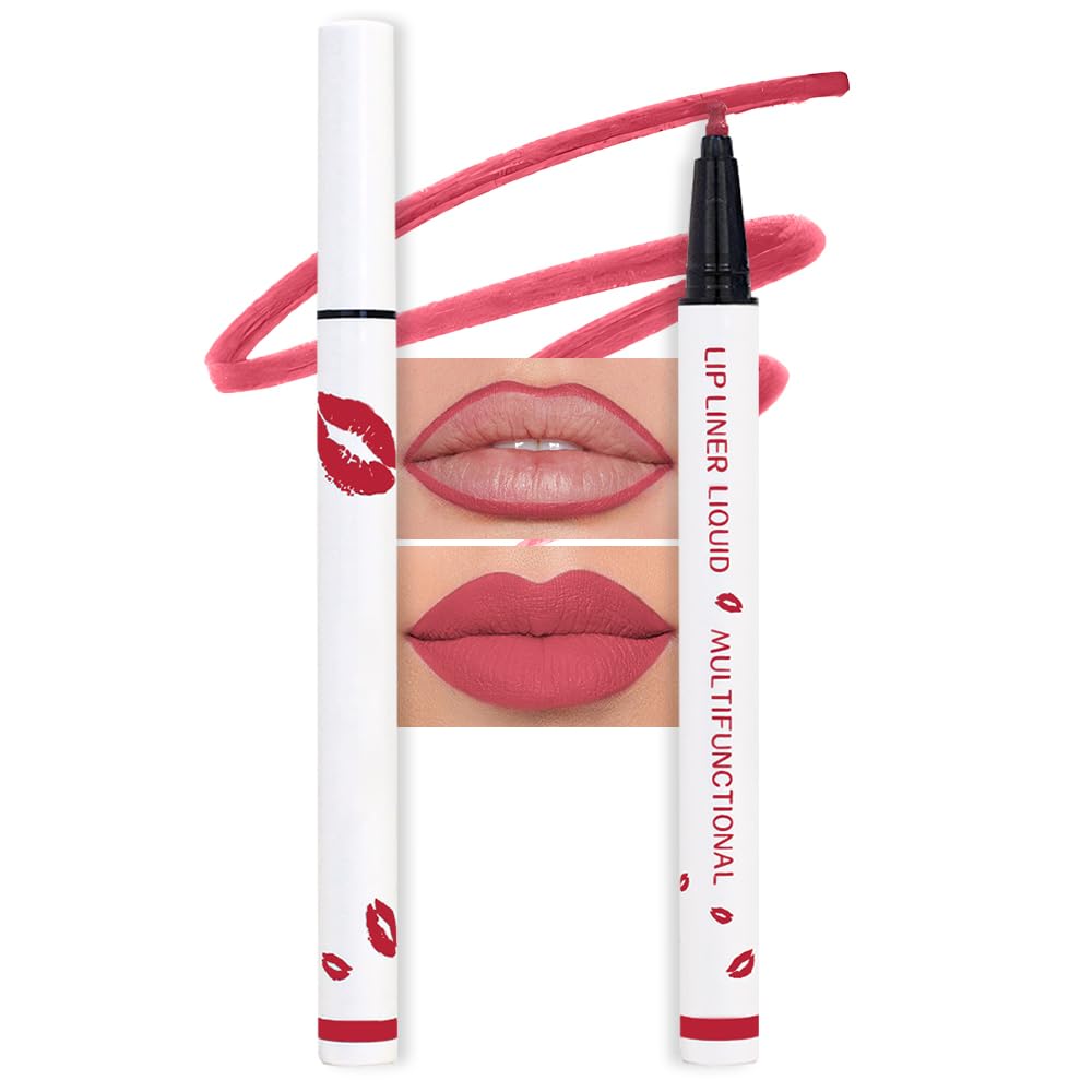 evpct Longwear Liquid Lip Liner Stain Marker Pen Long Lasting Waterproof, Pink Red Matte Semi Permanent 24 Hour Lip Liner and Lipstick Combo, Korean Color Stay Lipliner All Day, Lips Stain peel off
