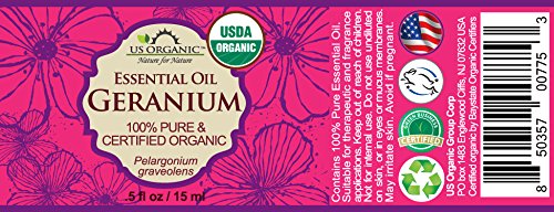US Organic 100% Pure Geranium Essential Oil - USDA Certified Organic, Steam Distilled - W/Euro droppers (More Size Variations Available) (15 ml / .5 fl oz)