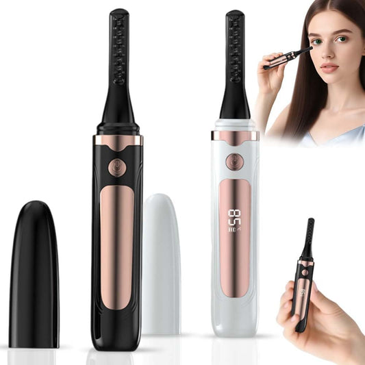 Heated Eyelash Curler, 2025 New Electric Eyelash Curler with LED Display, Portable Rechargeable Eye Lash Curlers Heated Makeup Tool for Women Girls (Black+White)