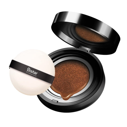 Sistar Skin Perfecting BB Cushion Full Coverage Long Lasting Natural Glow Foundation On The Go Case With Mirror (Deep)