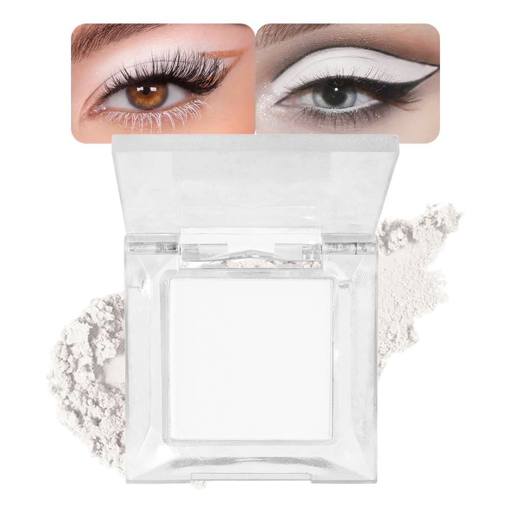 Eyeshadow Single Matte, High-Pigment Monochrome Eye Shadow Pressed Powder, Everyday Velvety Silky Eye Makeup Looks, Professional Long-Lasting Waterproof Single Eyeshadow Palette, White 02