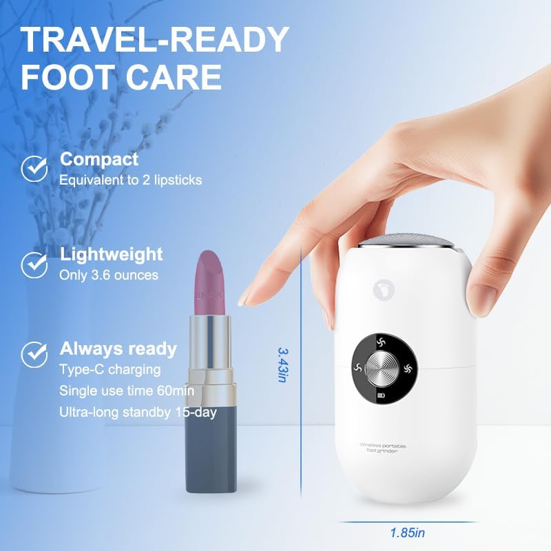 Electric Foot Callus Remover for Women Men, Electric Foot File with Stainless Steel Heads, Rechargeable Callus Remover for Feet, Portable Feet Grinder for Cracked Dry Heels, Dead Skin Calluses