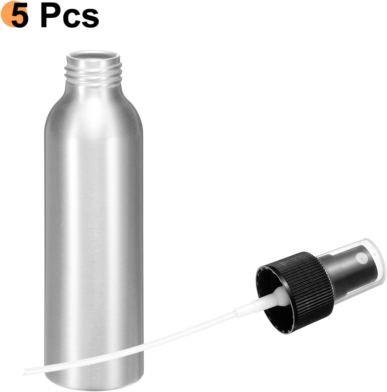 HARFINGTON 5pcs Aluminum Fine Mist Spray Bottles 120ml/4oz Metal Small Liquid Alcohol Refillable Travel Container with Black Plastic Nozzle Cap for Perfume Skincare Cosmetic Storage Bottle