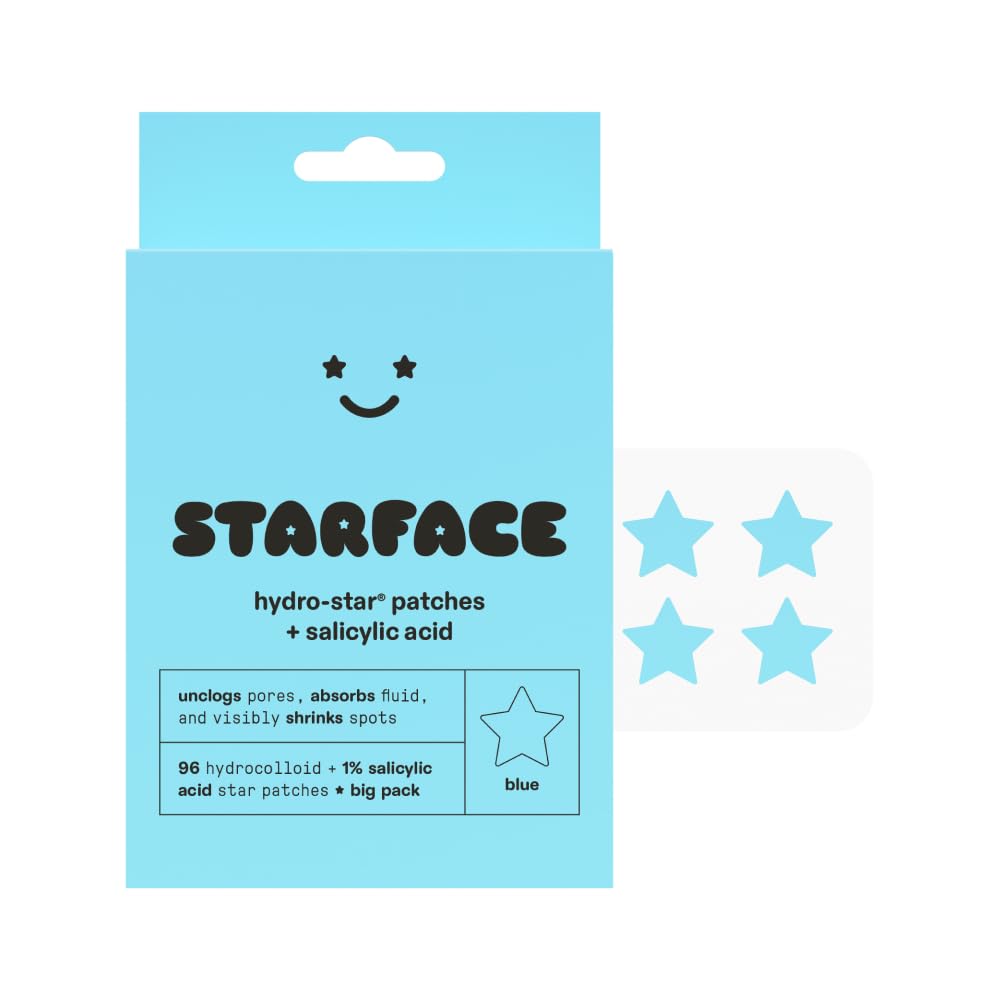 Starface Hydro-Star + Salicylic Acid BIG PACK, Hydrocolloid Patches With 1% Salicylic Acid, Helps Visibly Shrink and Soothe Spots, Cute Star Shape (96 Count)