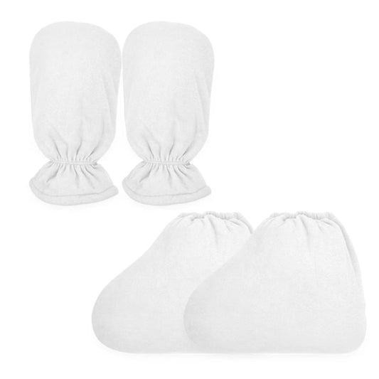 Paraffin Wax Bath Terry Cloth Gloves & Foot Liners, Paraffin Wax Machine Heated SPA Mittens Foot Liners, Thick Heat Hand Feet Treatment Insulated Mitt Spa Feet Cover Great for Men Women (White)