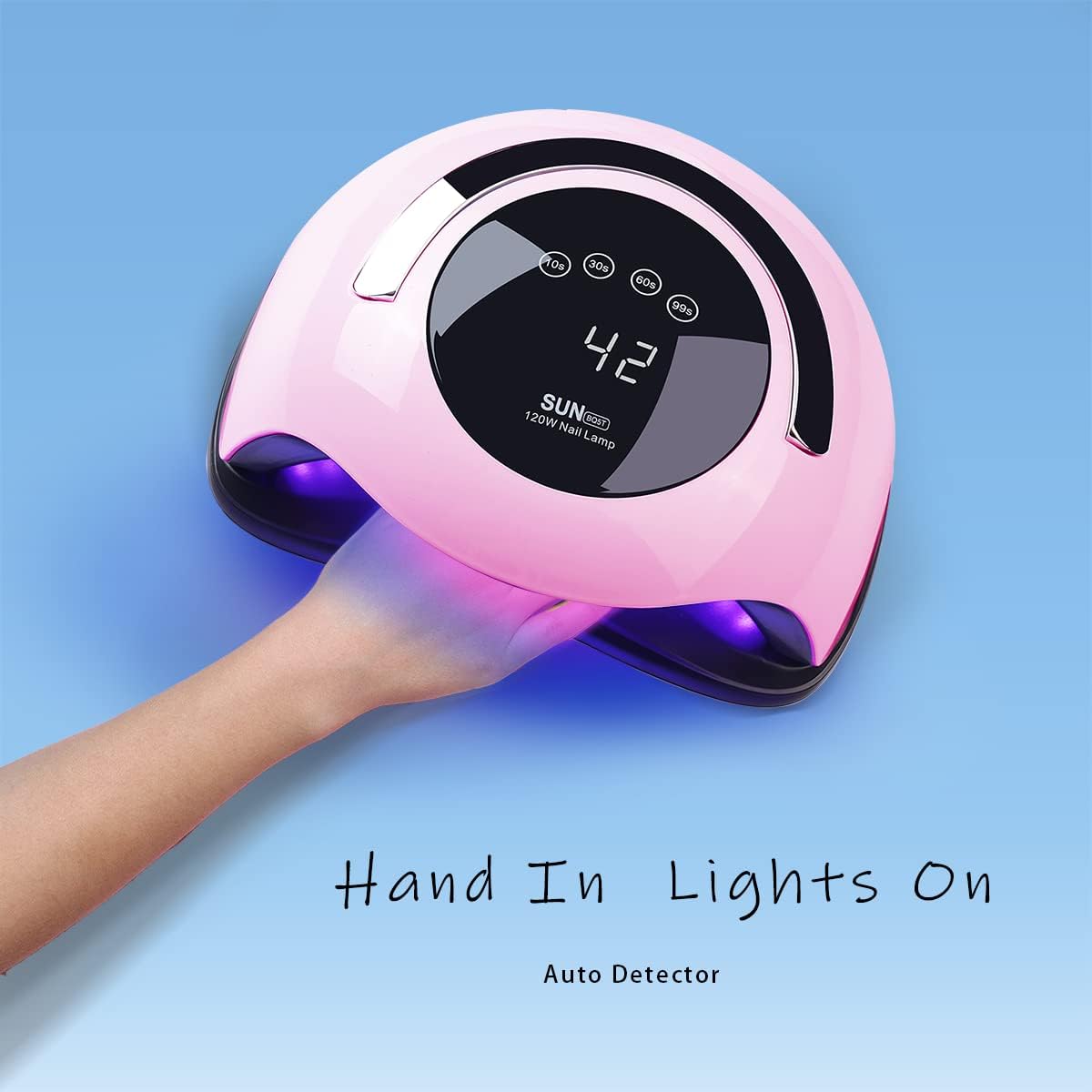 W&H UV LED Nail Lamp, 120W Faster Gel Nail Dryer Professional Curing Lamp for Fingernail and Toenail Nail Gel Polish Machine with 4 Timer Setting Touch Screen （Sun BQ5T） (Pink)