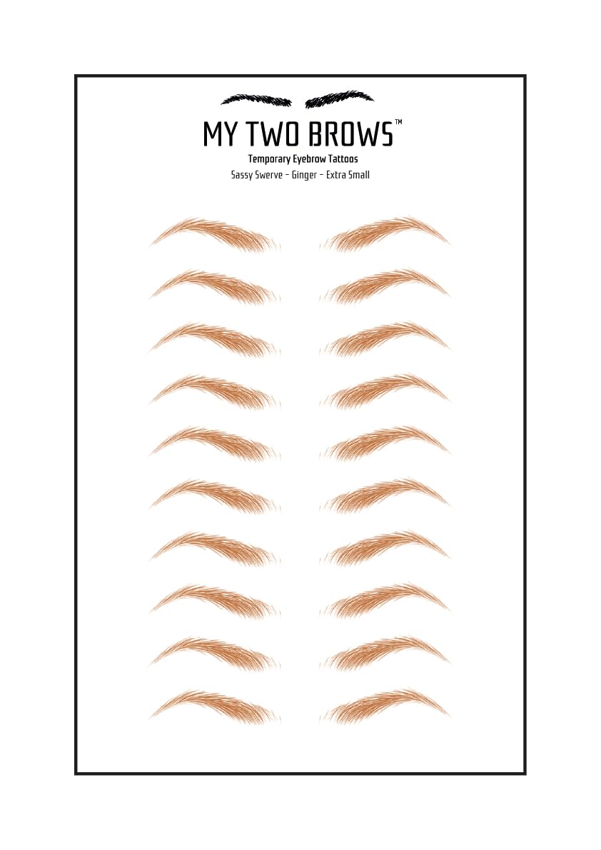 (10 pairs) Ginger Temporary Eyebrow Tattoo - Extra Small Size - Waterproof & Smudgeproof - Sassy Swerve Style Eyebrow Stickers - Sheet Lasts up to 30 Days - Won't Work on Existing Brows