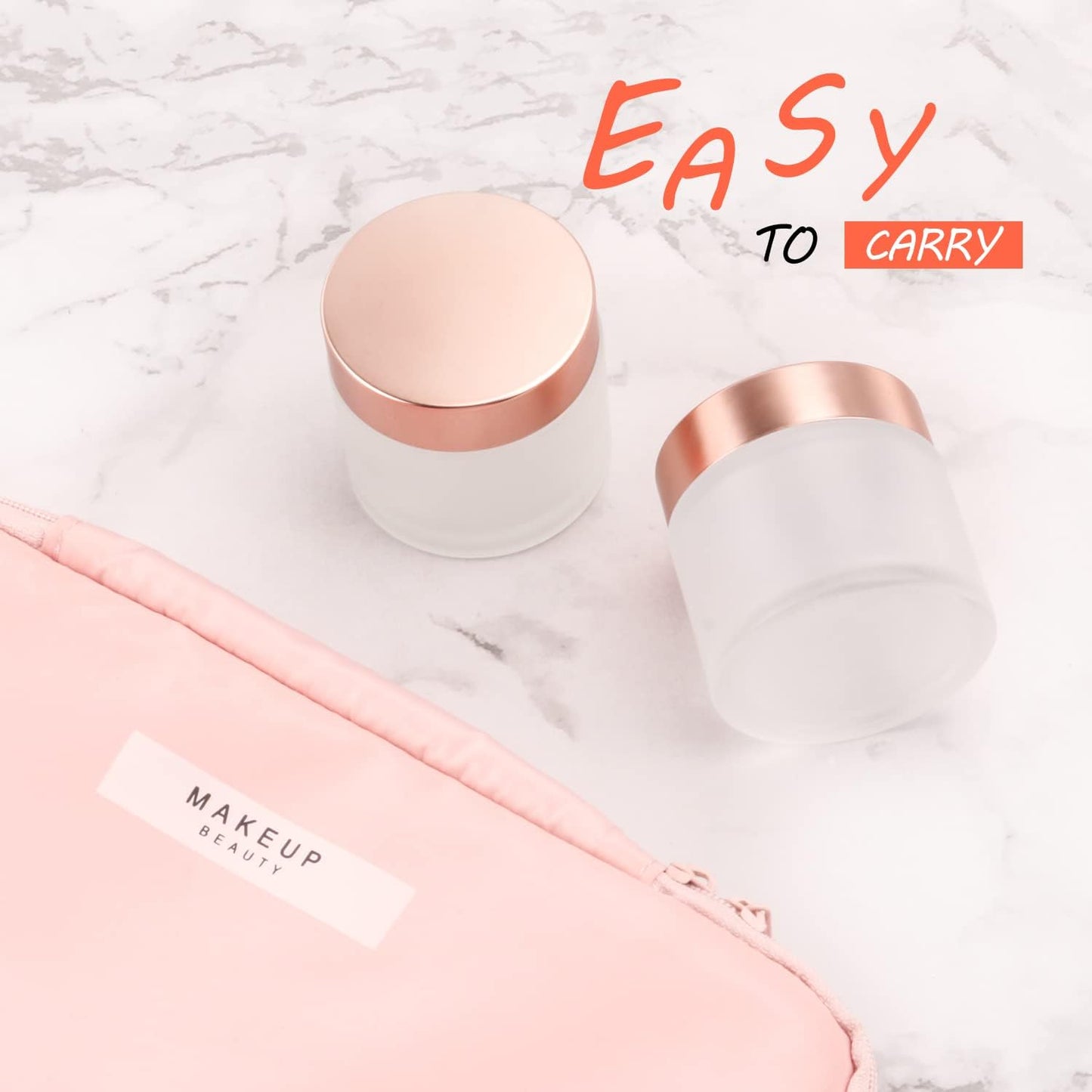 4 Pack 2 oz Frosted Glass Cream Jar,Empty Round Sample Jar Pot with Screw Lids&Inner Liner,Travel Storage Jar Container for Lotion, Eyeshadow,Moisturiser,gel-Rose Gold Lids