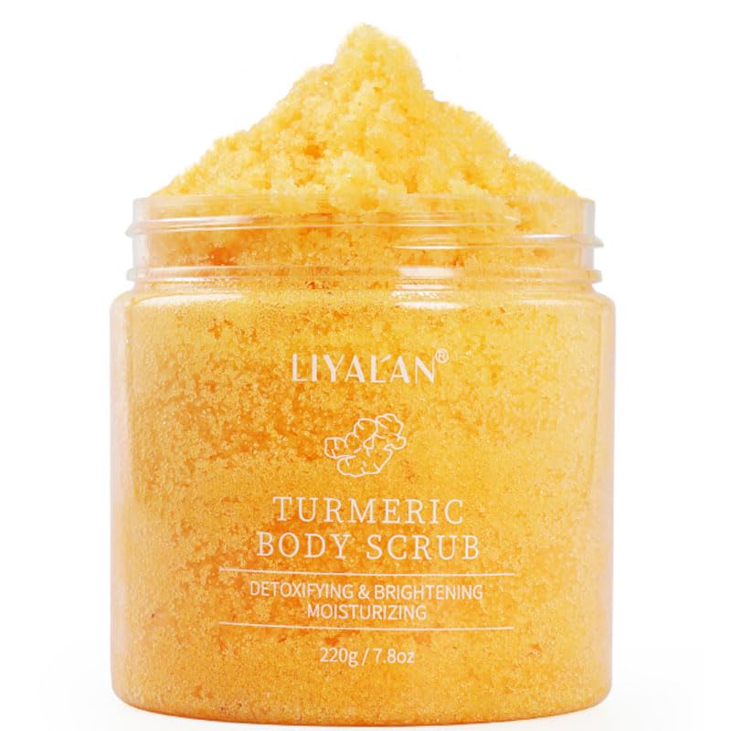 Liyalan Turmeric Body Scrub Moisturizing and Exfoliating Body, Face, Hand, Foot Scrub,Nourishes Skin,Deep Cleansing 7.8oz