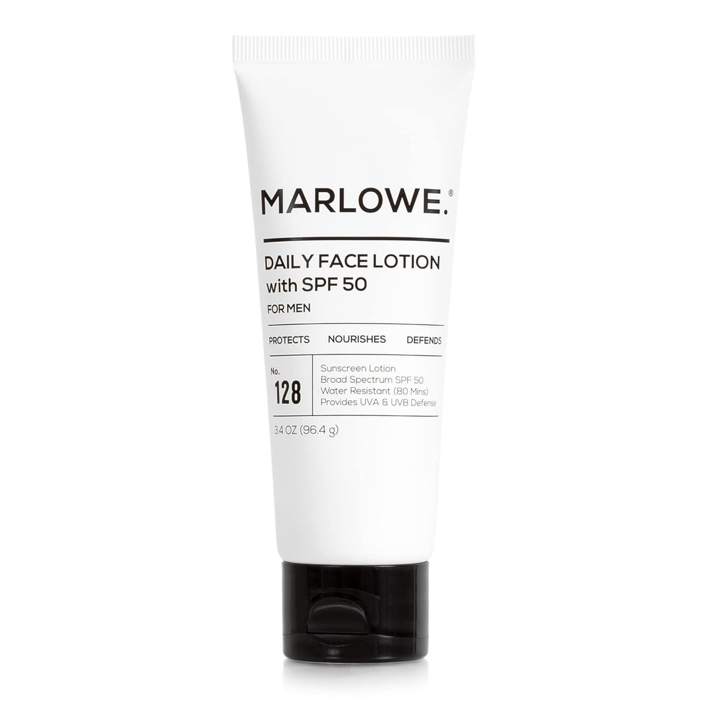MARLOWE. No. 128 Men's Facial Lotion with Sunscreen SPF 50, 3.4 oz, Oil-Free, Lightweight Daily Face Moisturizer for Men, Includes Natural Extracts to Hydrate, Nourish & Soothe
