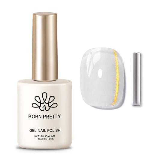 BORN PRETTY Cat Magnetic Eye Gel Nail Polish, Golden Ribbon Cat Magnetic Gel Nail Polish Magnetic Nail Polish for Nail Art Manicure Salon DIY at Home 15ML