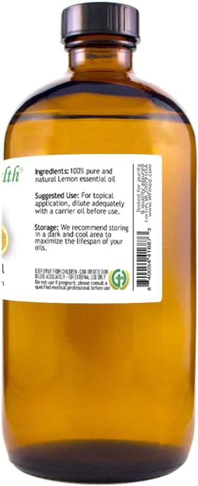 Lemon Essential Oil - 16 fl oz (473 ml) Amber Glass Bottle - 100% Pure Essential Oil - GreenHealth