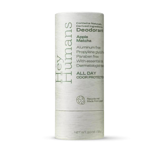 Hey Humans Deodorant, Aluminum Free Deodorant for Women and Men, Contains Naturally Derived Ingredients, All Day Odor Control, Refreshing Essential Oils, Earth Friendly Package, Apple Matcha