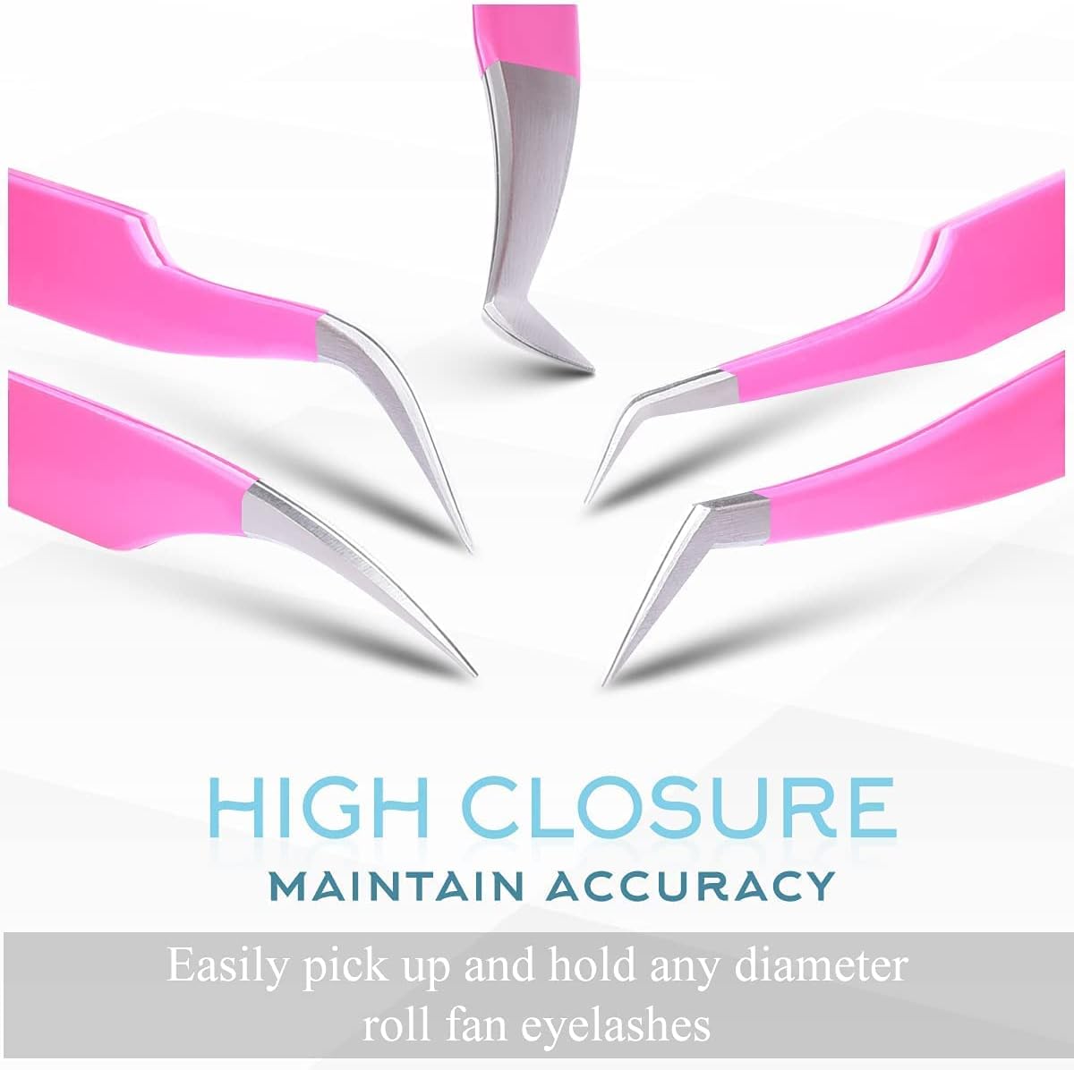 SIVOTE Eyelash Extension Tweezers for Classic & Volume Lashes, 5-Pack, Pink