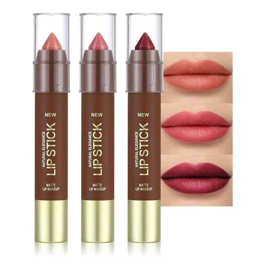 3Pcs Matte Lipstick Crayon Set for Women, 24 Hour Lipstick Lip Liner Pencil, Neutral Lip Stick Lipliner Long Lasting Waterproof Smudge Proof, Vegan & Cruelty-Free, 02+04+06