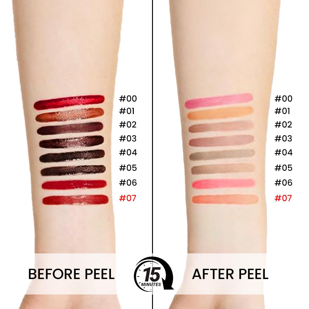 Matte Liquid Lip Stain Peel Off Lip liner Tattoo, Orange Red Matte Peel Off Lip Stain, Long Lasting Waterproof Lipstick Lip Gloss Stain, Transfer-proof for All Skin Types, 0.12 fl oz 07#