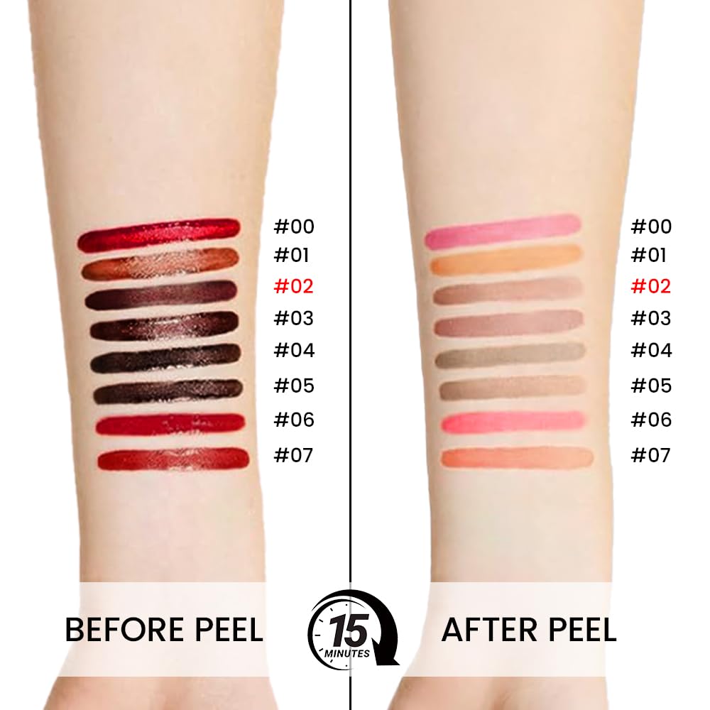 Peel Off Matte Liquid Lip Gloss Stain-Lip Liner with Tweezer, Brown Peel Off Lip Stain, Long Lasting & Waterproof Lipstick Tattoo, Transfer-Proof Lip Gloss for All Skin Types (02#, 1Pcs)
